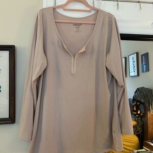 Rib knit Beige Long Sleeve Top